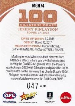 2024 Select AFL Footy Stars - Milestone Games Hobby #MGH74 Jeremy Finlayson Back